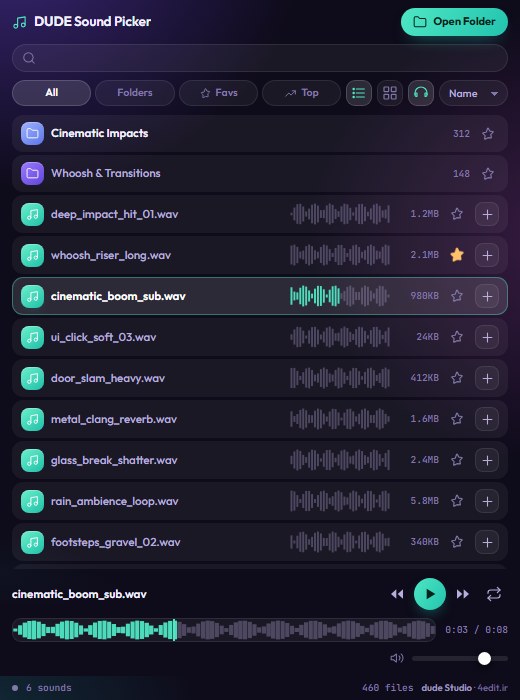 پنل کنار تایم‌لاین پریمیر